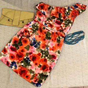 One shoulder multicolored floral dress